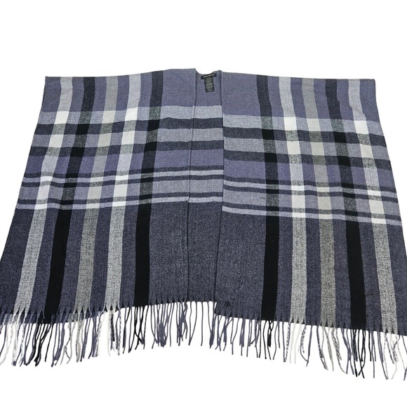 Banana Republic Sweaters - Banana‎ Republic Plaid Fringe Poncho Wrap One Size Wool Cashmere Blend Tartan